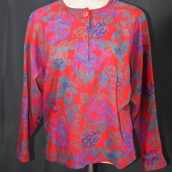 Vintage Rodier Paris Red and Purple Floral Brocade- 38 - Picture 3 of 7